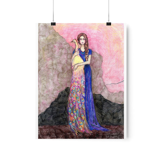 Girl with Peacock. Art Print